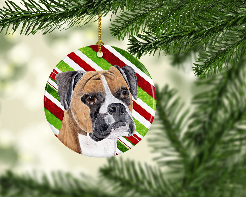 Boxer Candy Cane Holiday Christmas Ceramic Ornament Christmas Tree Hanging Decorations for Home Christmas Holiday, Party, Gift, 3 in, Multicolor
