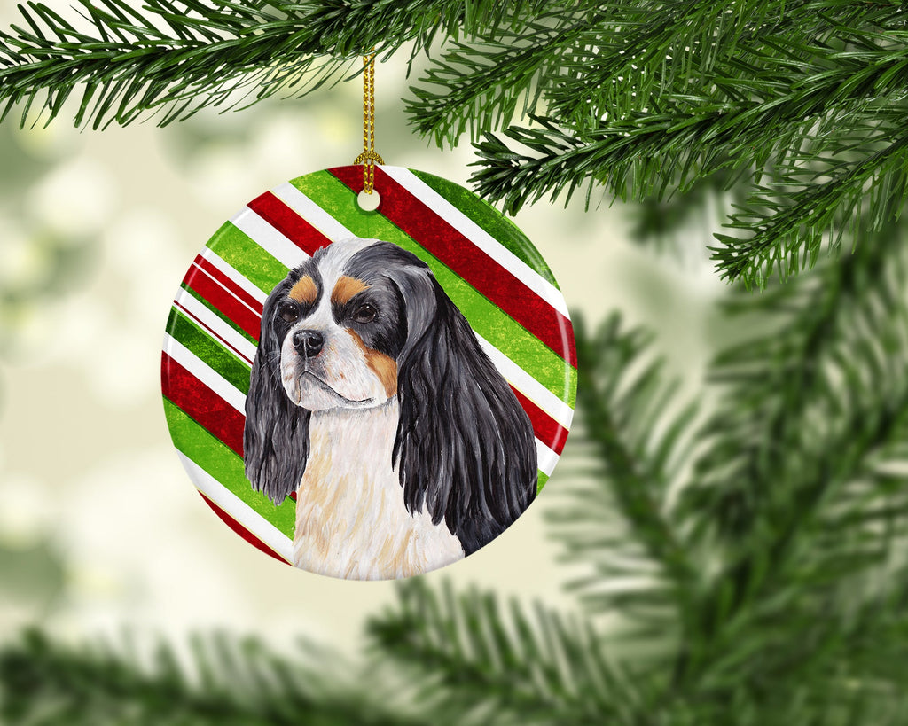 Cavalier Spaniel Candy Cane Holiday Christmas Ceramic Ornament Christmas Tree Hanging Decorations for Home Christmas Holiday, Party, Gift, 3 in, Multicolor