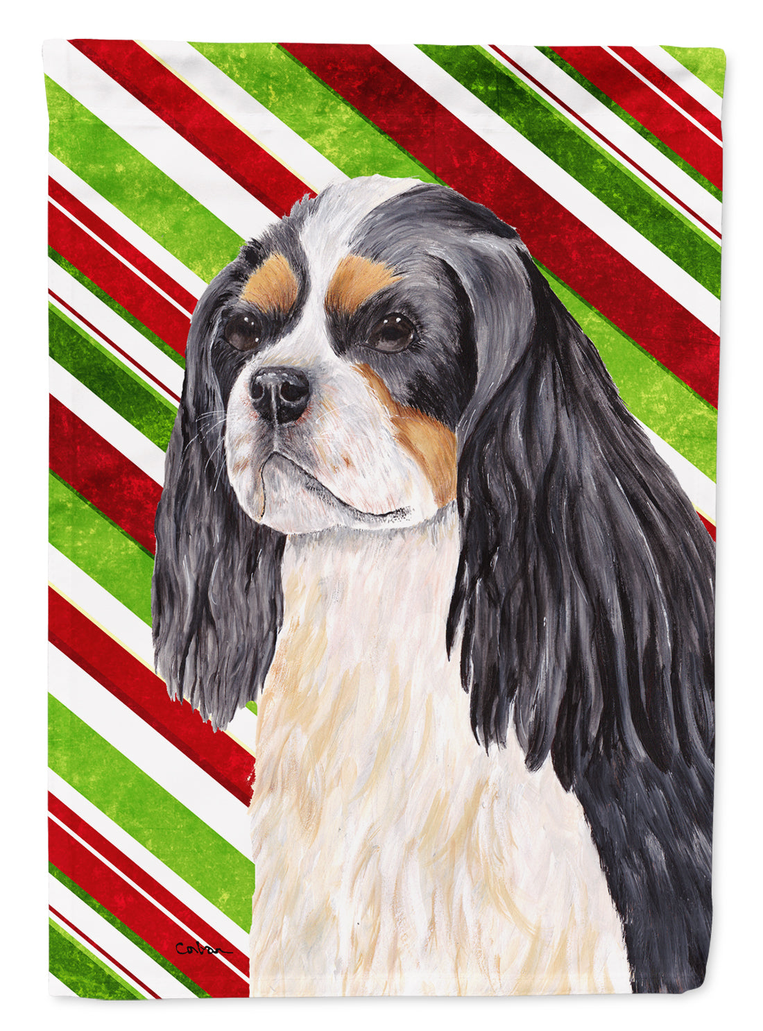 Cavalier Spaniel Candy Cane Holiday Christmas Garden Flag Mailbox Decorative Yard Banner Outside Patio Artwork for Flower Beds, Garden Size, Multicolor