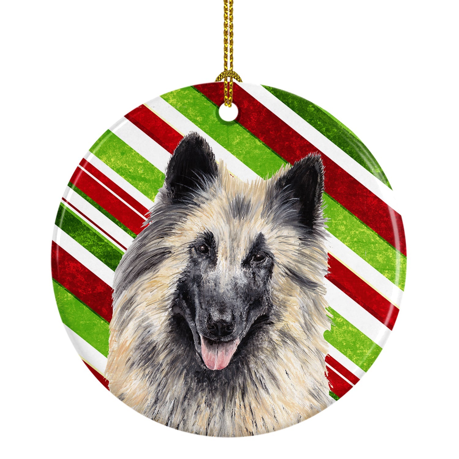 Belgian Tervuren Candy Cane Holiday Christmas Ceramic Ornament Christmas Tree Hanging Decorations for Home Christmas Holiday, Party, Gift, 3 in, Multicolor