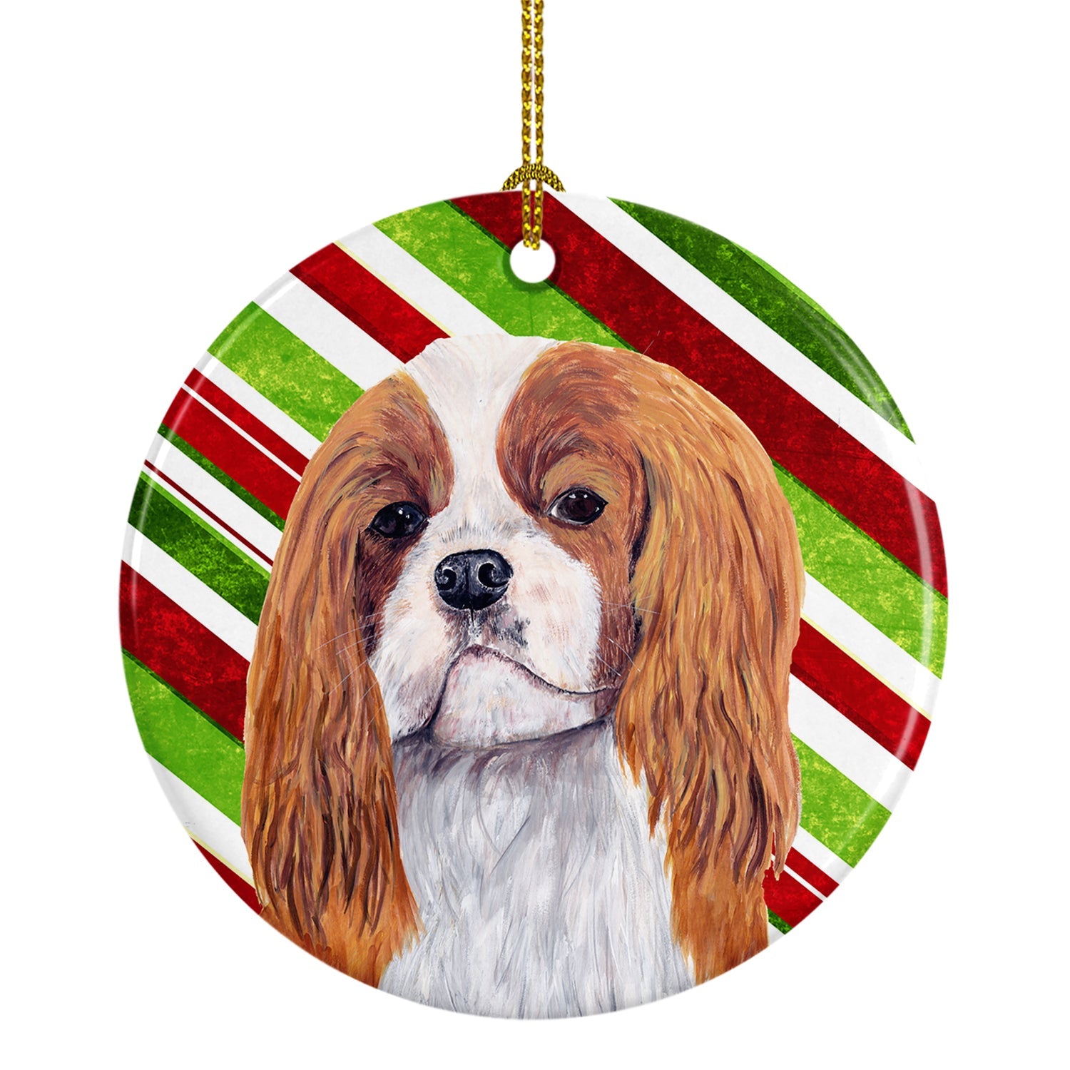 Cavalier Spaniel Candy Cane Holiday Christmas Ceramic Ornament Christmas Tree Hanging Decorations for Home Christmas Holiday, Party, Gift, 3 in, Multicolor