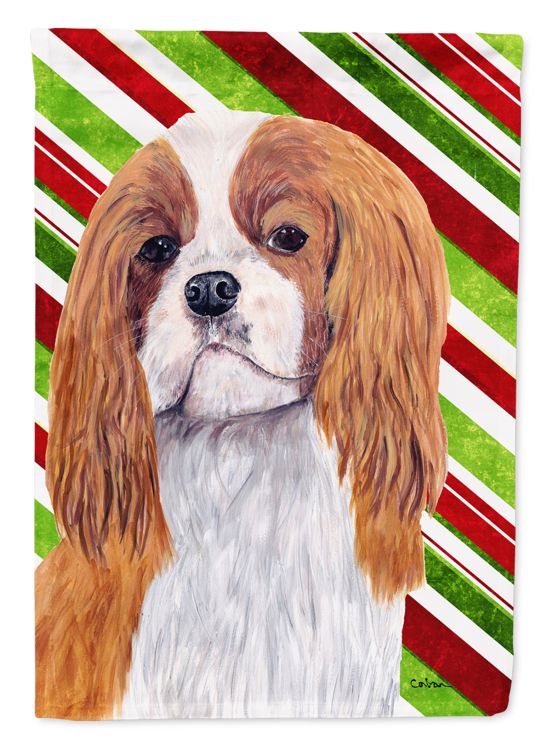 Cavalier Spaniel Candy Cane Holiday Christmas Garden Flag Mailbox Decorative Yard Banner Outside Patio Artwork for Flower Beds, Garden Size, Multicolor
