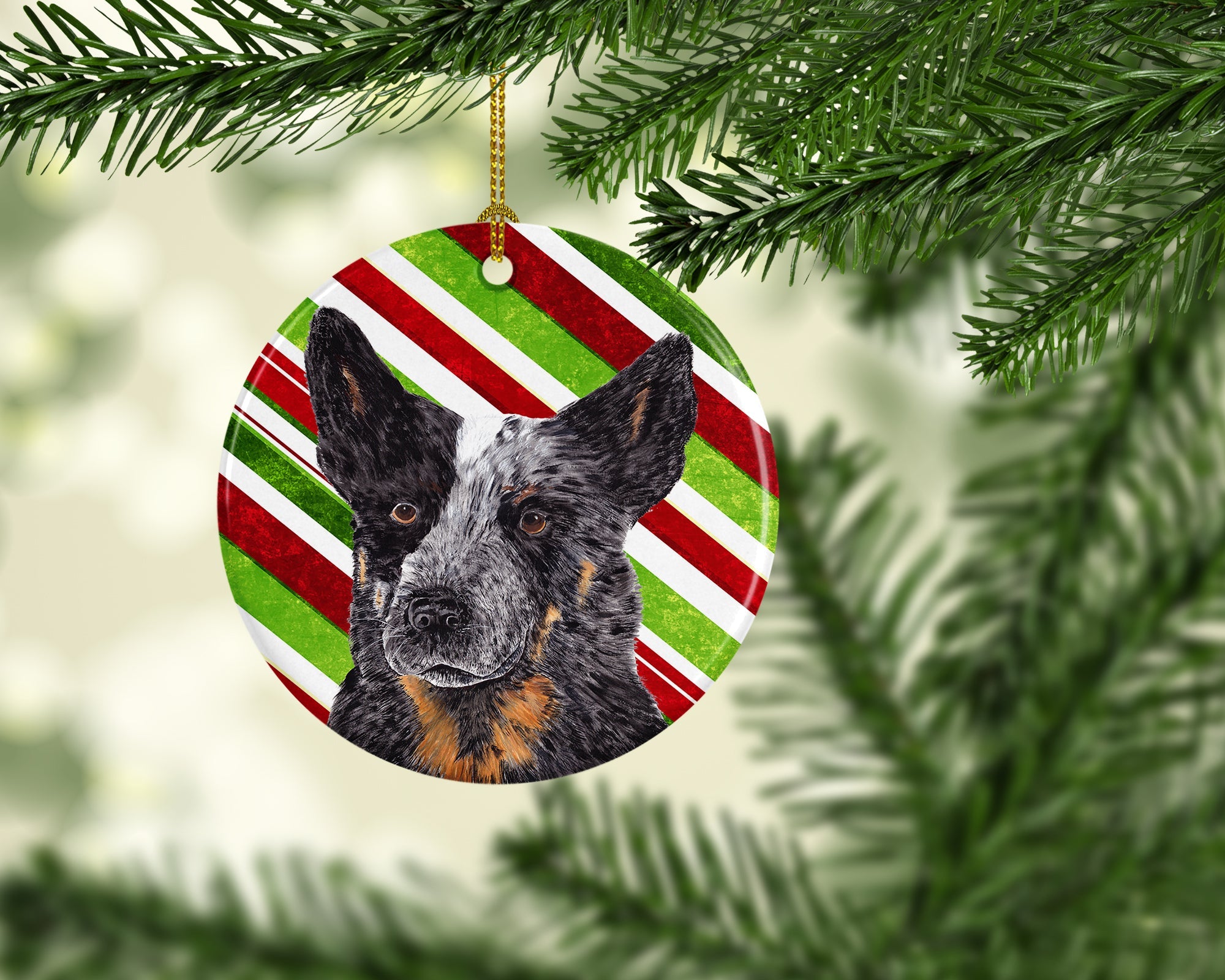 Australian Cattle Dog Candy Cane Holiday Christmas Ceramic Ornament Christmas Tree Hanging Decorations for Home Christmas Holiday, Party, Gift, 3 in, Multicolor