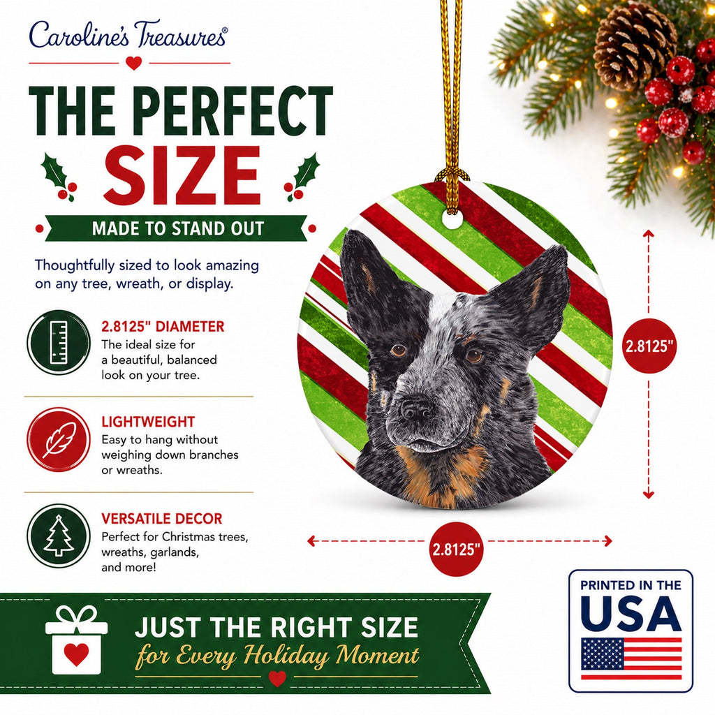 Australian Cattle Dog Candy Cane Holiday Christmas Ceramic Ornament Christmas Tree Hanging Decorations for Home Christmas Holiday, Party, Gift, 3 in, Multicolor