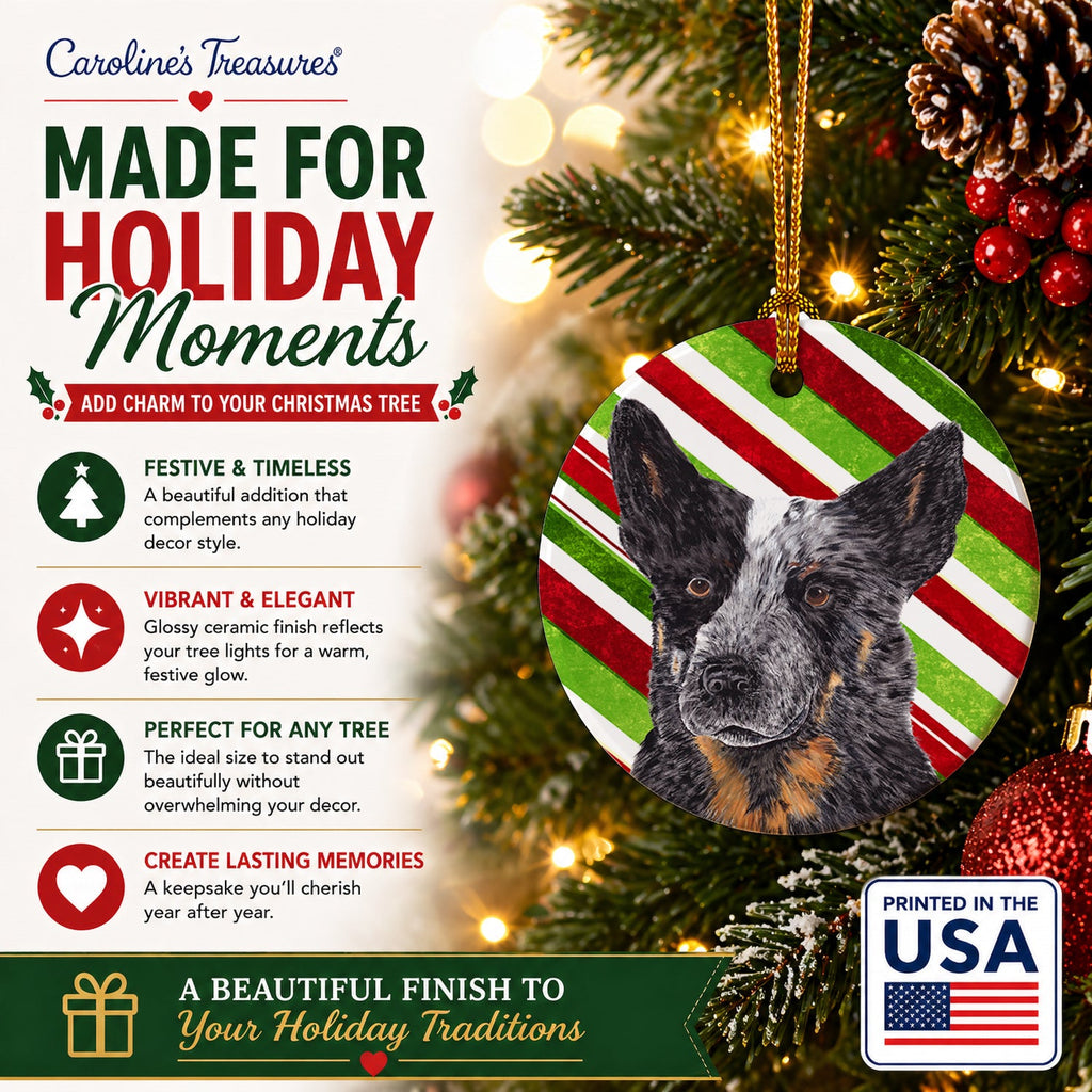 Australian Cattle Dog Candy Cane Holiday Christmas Ceramic Ornament Christmas Tree Hanging Decorations for Home Christmas Holiday, Party, Gift, 3 in, Multicolor