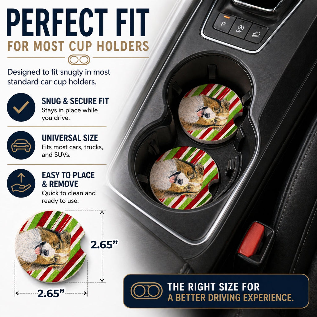 Australian Shepherd Candy Cane Holiday Christmas Set of 2 Cup Holder Car Coasters Absorbent Round Sandstone Coasters Gifts for Men or Women, 2.5, Multicolor