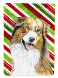 Australian Shepherd Candy Cane Holiday Christmas Garden Flag Mailbox Decorative Yard Banner Outside Patio Artwork for Flower Beds, Garden Size, Multicolor