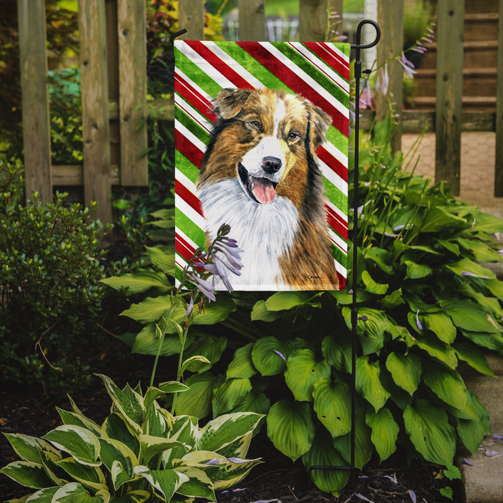 Australian Shepherd Candy Cane Holiday Christmas Garden Flag Mailbox Decorative Yard Banner Outside Patio Artwork for Flower Beds, Garden Size, Multicolor