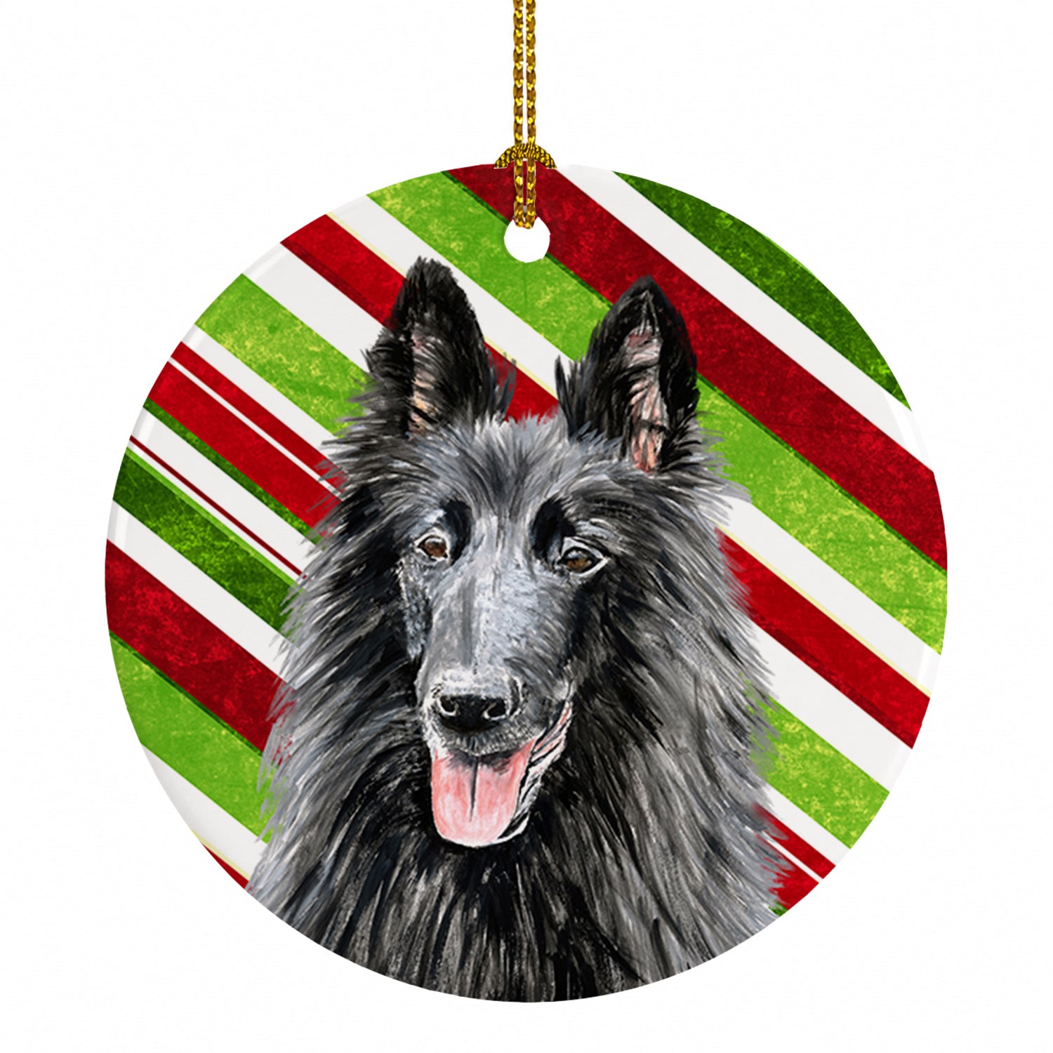 Belgian Sheepdog Candy Cane Holiday Christmas Ceramic Ornament Christmas Tree Hanging Decorations for Home Christmas Holiday, Party, Gift, 3 in, Multicolor