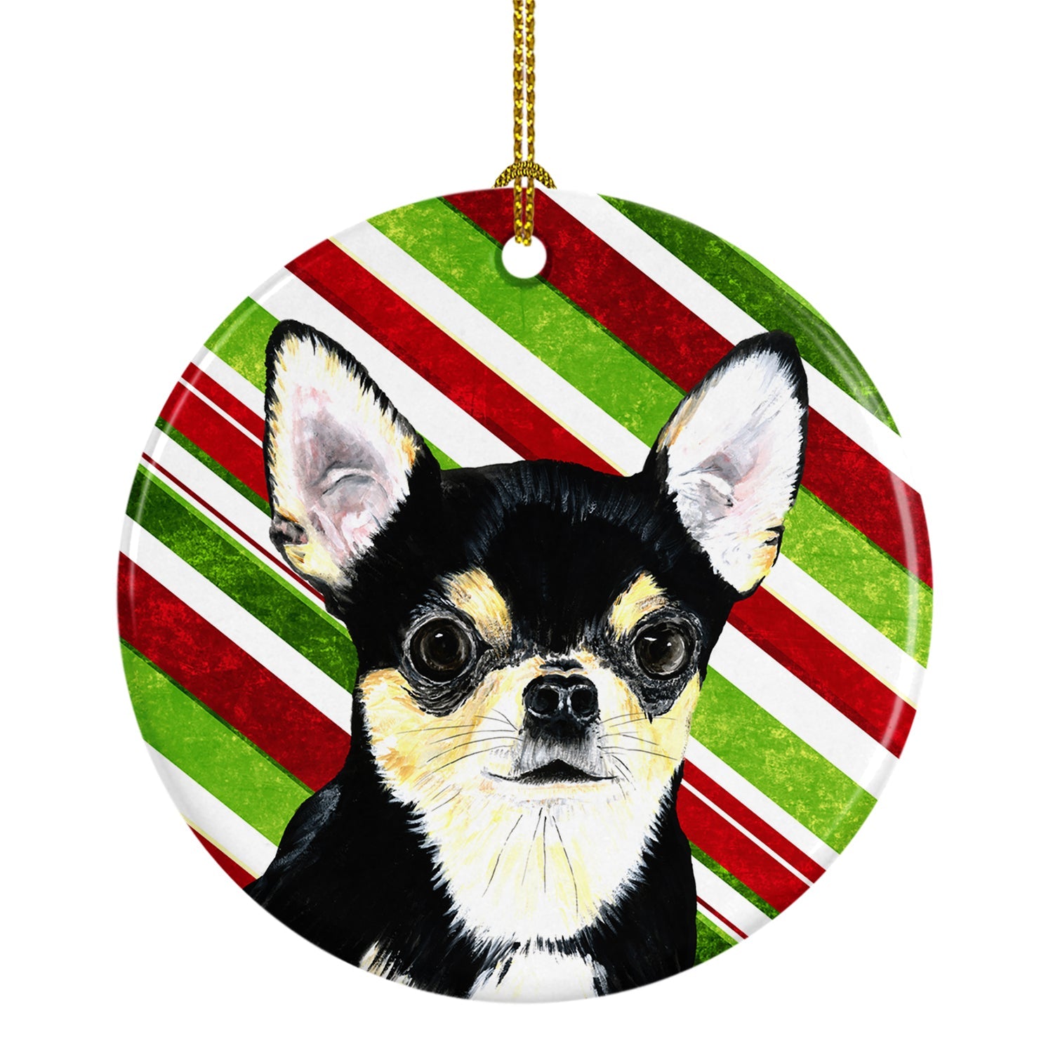 Chihuahua Candy Cane Holiday Christmas Ceramic Ornament Christmas Tree Hanging Decorations for Home Christmas Holiday, Party, Gift, 3 in, Multicolor