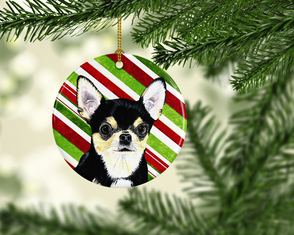 Chihuahua Candy Cane Holiday Christmas Ceramic Ornament Christmas Tree Hanging Decorations for Home Christmas Holiday, Party, Gift, 3 in, Multicolor