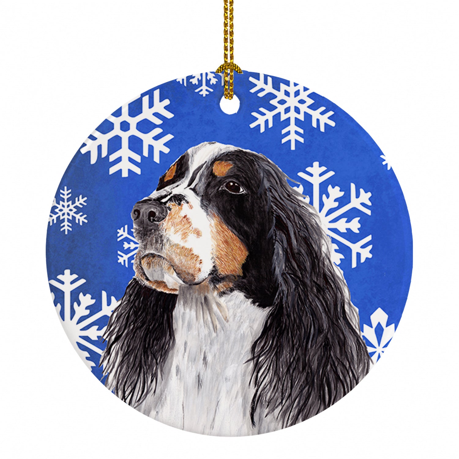 Springer Spaniel Winter Snowflakes Holiday Ceramic Ornament Christmas Tree Hanging Decorations for Home Christmas Holiday, Party, Gift, 3 in, Multicolor