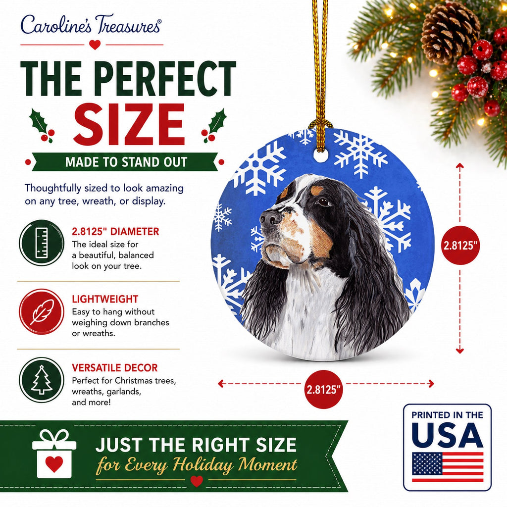 Springer Spaniel Winter Snowflakes Holiday Ceramic Ornament Christmas Tree Hanging Decorations for Home Christmas Holiday, Party, Gift, 3 in, Multicolor