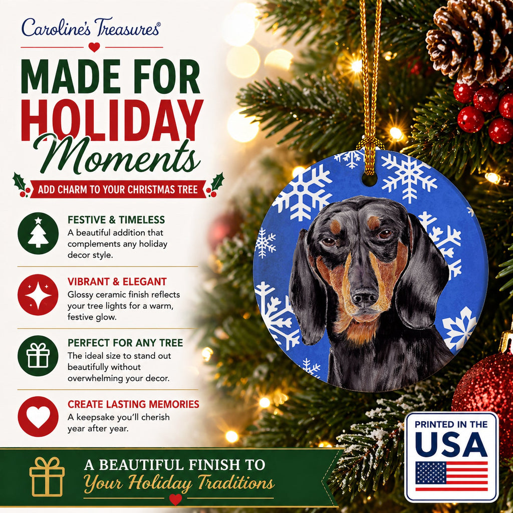 Dachshund Winter Snowflakes Holiday Ceramic Ornament Christmas Tree Hanging Decorations for Home Christmas Holiday, Party, Gift, 3 in, Multicolor