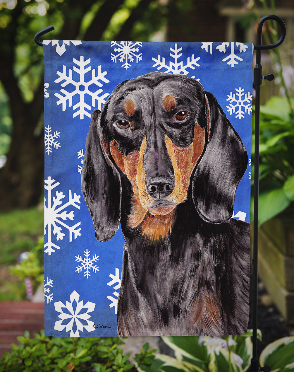 Dachshund Winter Snowflakes Holiday Garden Flag Mailbox Decorative Yard Banner Outside Patio Artwork for Flower Beds, Garden Size, Multicolor