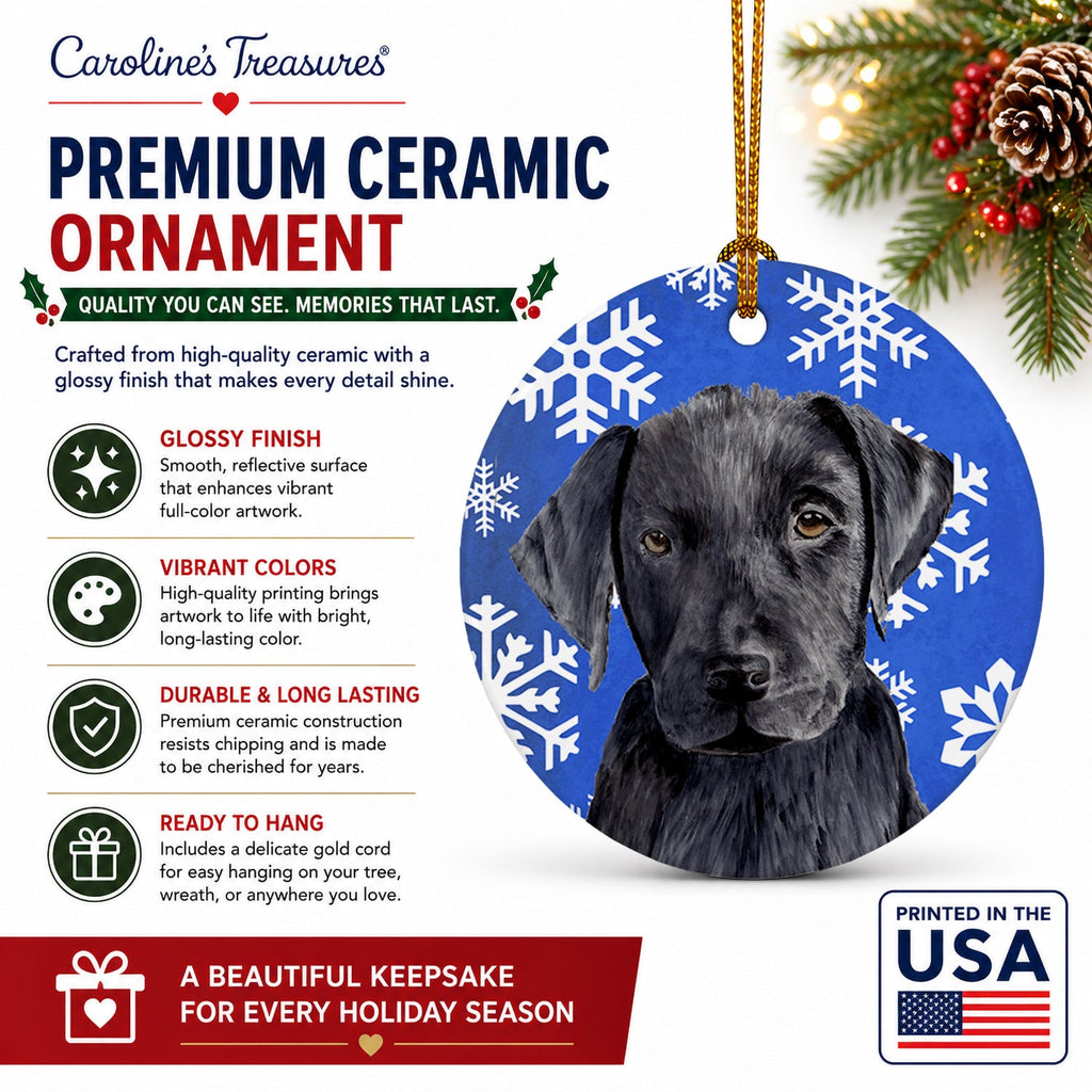 Labrador Winter Snowflakes Holiday Ceramic Ornament Christmas Tree Hanging Decorations for Home Christmas Holiday, Party, Gift, 3 in, Multicolor