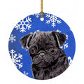 Pug Winter Snowflakes Holiday Ceramic Ornament Christmas Tree Hanging Decorations for Home Christmas Holiday, Party, Gift, 3 in, Multicolor