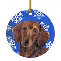 Dachshund Winter Snowflakes Holiday Ceramic Ornament Christmas Tree Hanging Decorations for Home Christmas Holiday, Party, Gift, 3 in, Multicolor