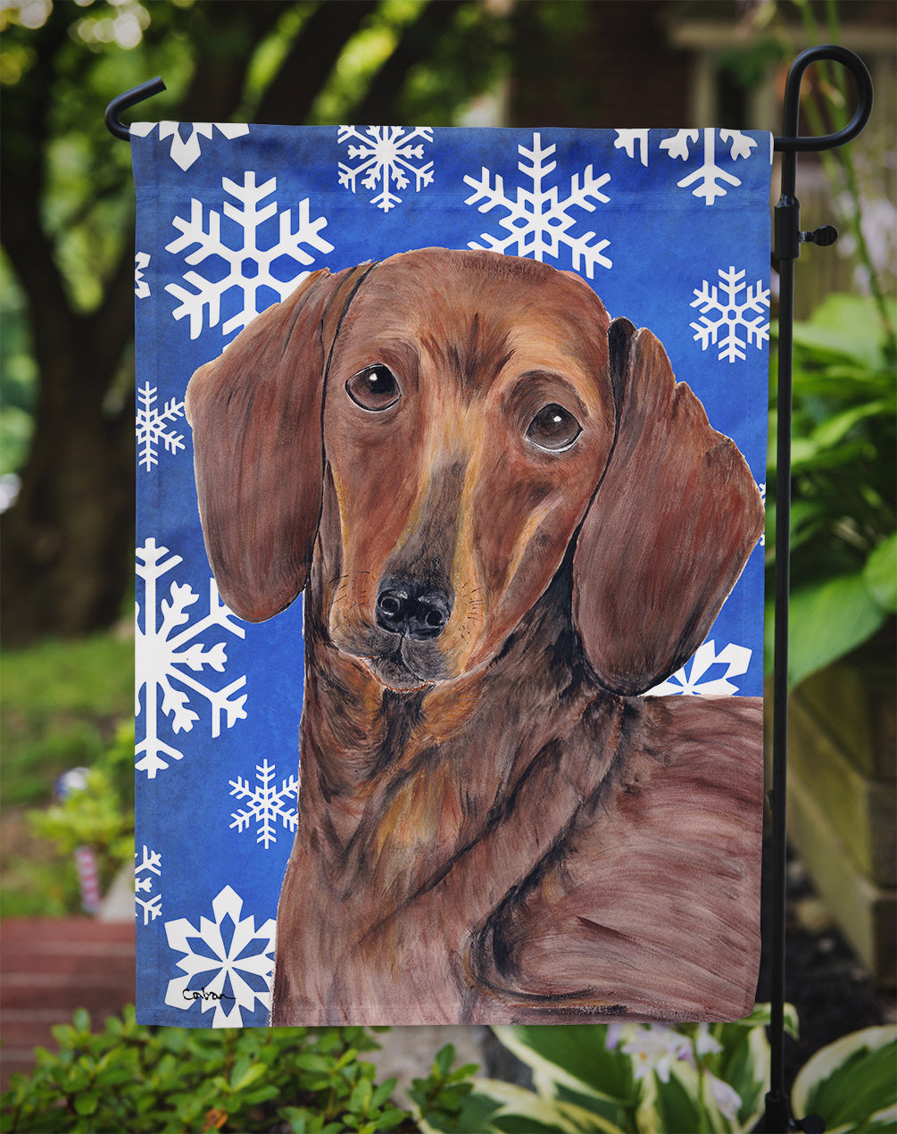 Dachshund Winter Snowflakes Holiday Garden Flag Mailbox Decorative Yard Banner Outside Patio Artwork for Flower Beds, Garden Size, Multicolor