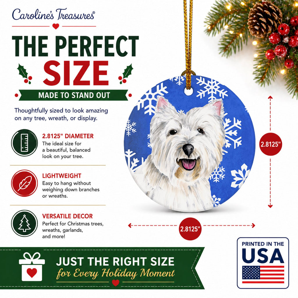 Westie Winter Snowflakes Holiday Ceramic Ornament Christmas Tree Hanging Decorations for Home Christmas Holiday, Party, Gift, 3 in, Multicolor