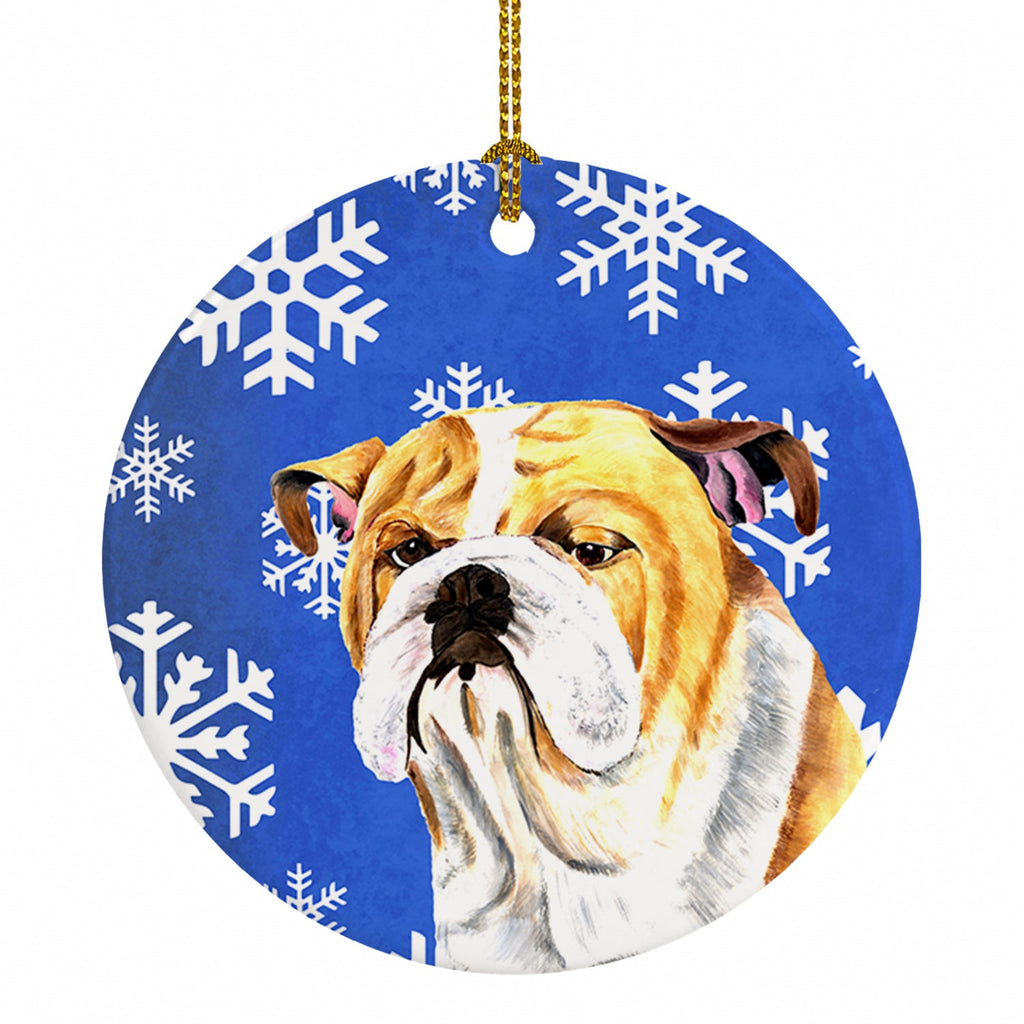 Bulldog English Winter Snowflakes Holiday Ceramic Ornament Christmas Tree Hanging Decorations for Home Christmas Holiday, Party, Gift, 3 in, Multicolor