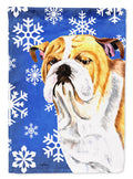 Bulldog English Winter Snowflakes Holiday Garden Flag Mailbox Decorative Yard Banner Outside Patio Artwork for Flower Beds, Garden Size, Multicolor