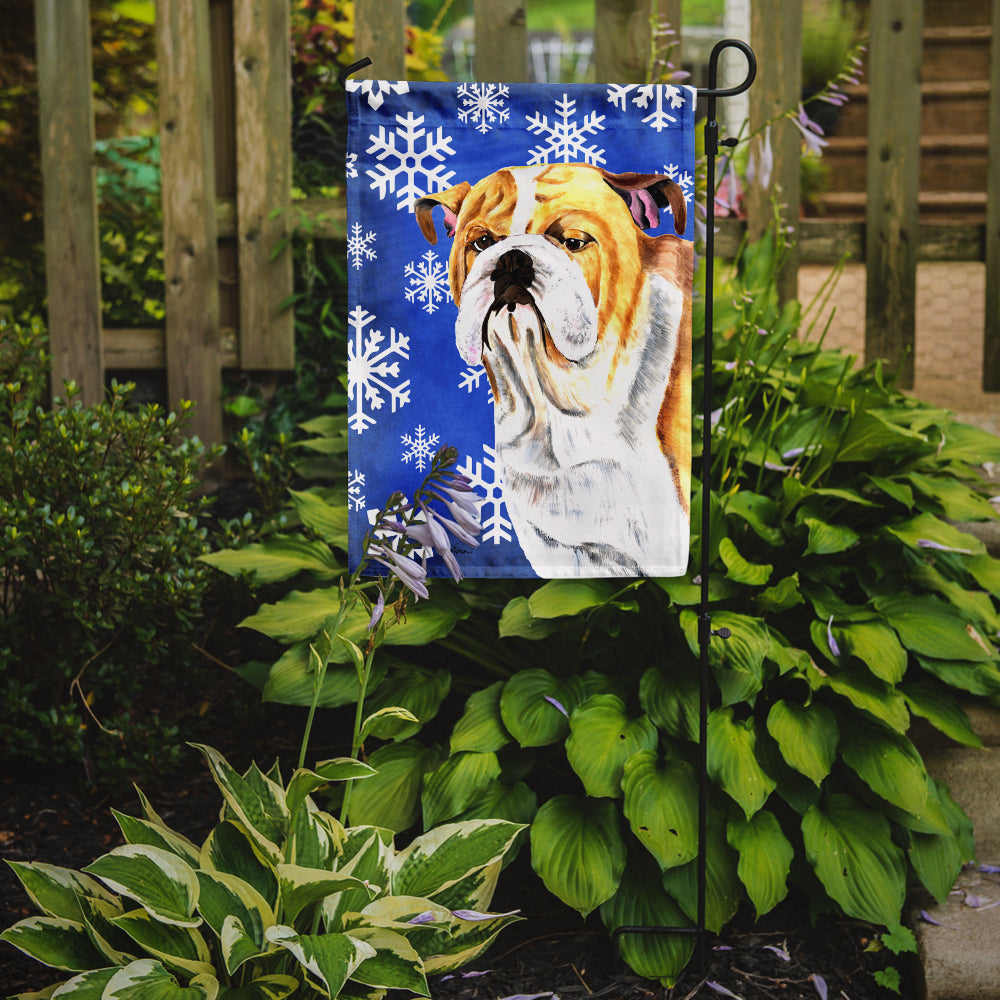 Bulldog English Winter Snowflakes Holiday Garden Flag Mailbox Decorative Yard Banner Outside Patio Artwork for Flower Beds, Garden Size, Multicolor