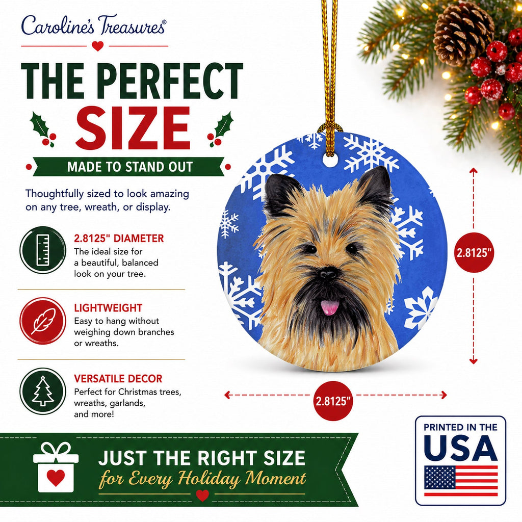 Cairn Terrier Winter Snowflakes Holiday Ceramic Ornament Christmas Tree Hanging Decorations for Home Christmas Holiday, Party, Gift, 3 in, Multicolor