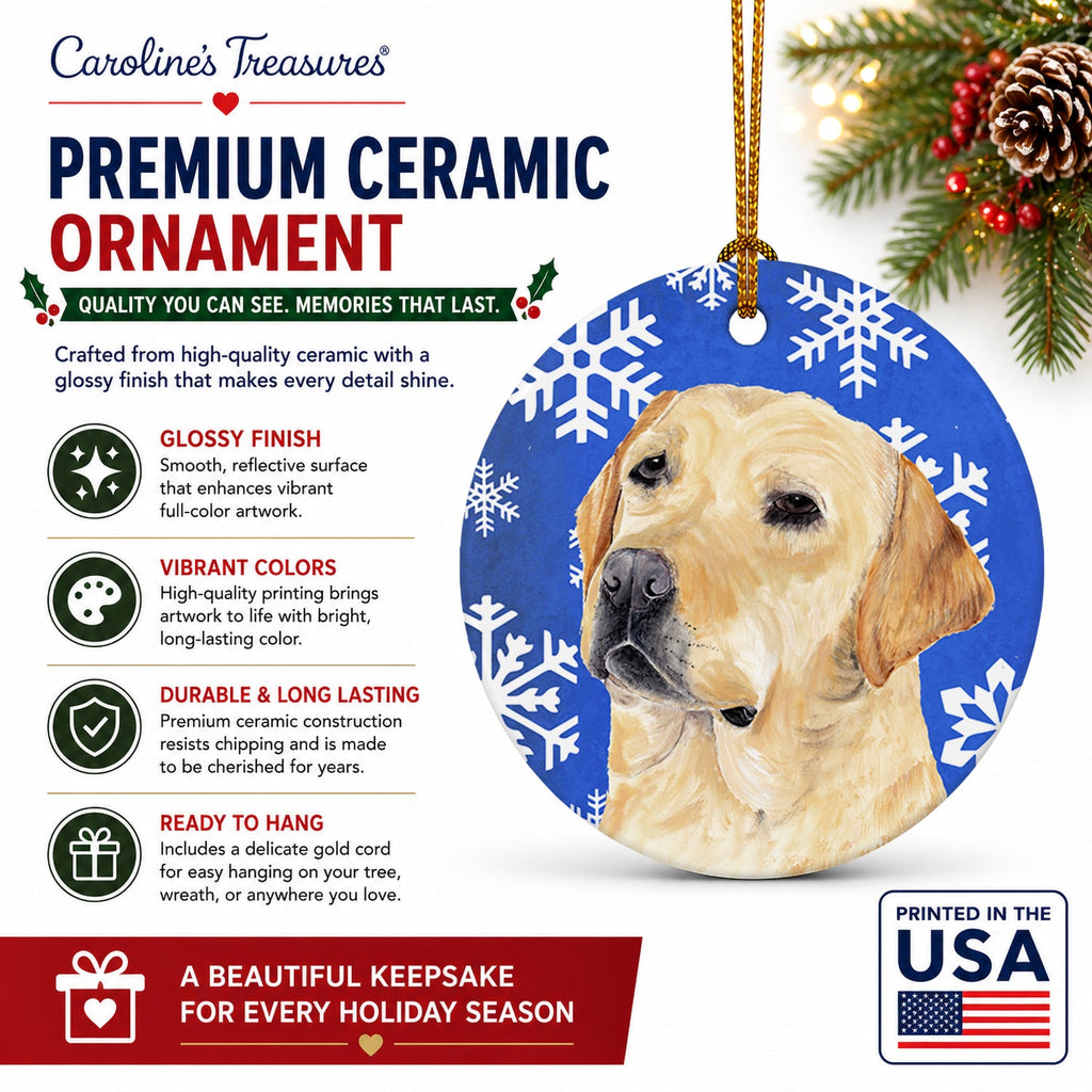 Labrador Winter Snowflakes Holiday Ceramic Ornament Christmas Tree Hanging Decorations for Home Christmas Holiday, Party, Gift, 3 in, Multicolor