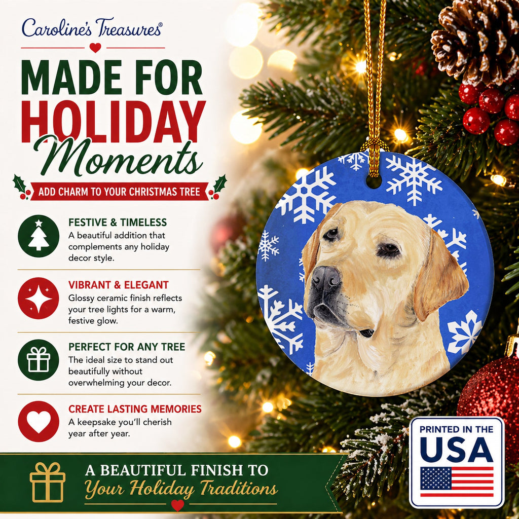 Labrador Winter Snowflakes Holiday Ceramic Ornament Christmas Tree Hanging Decorations for Home Christmas Holiday, Party, Gift, 3 in, Multicolor