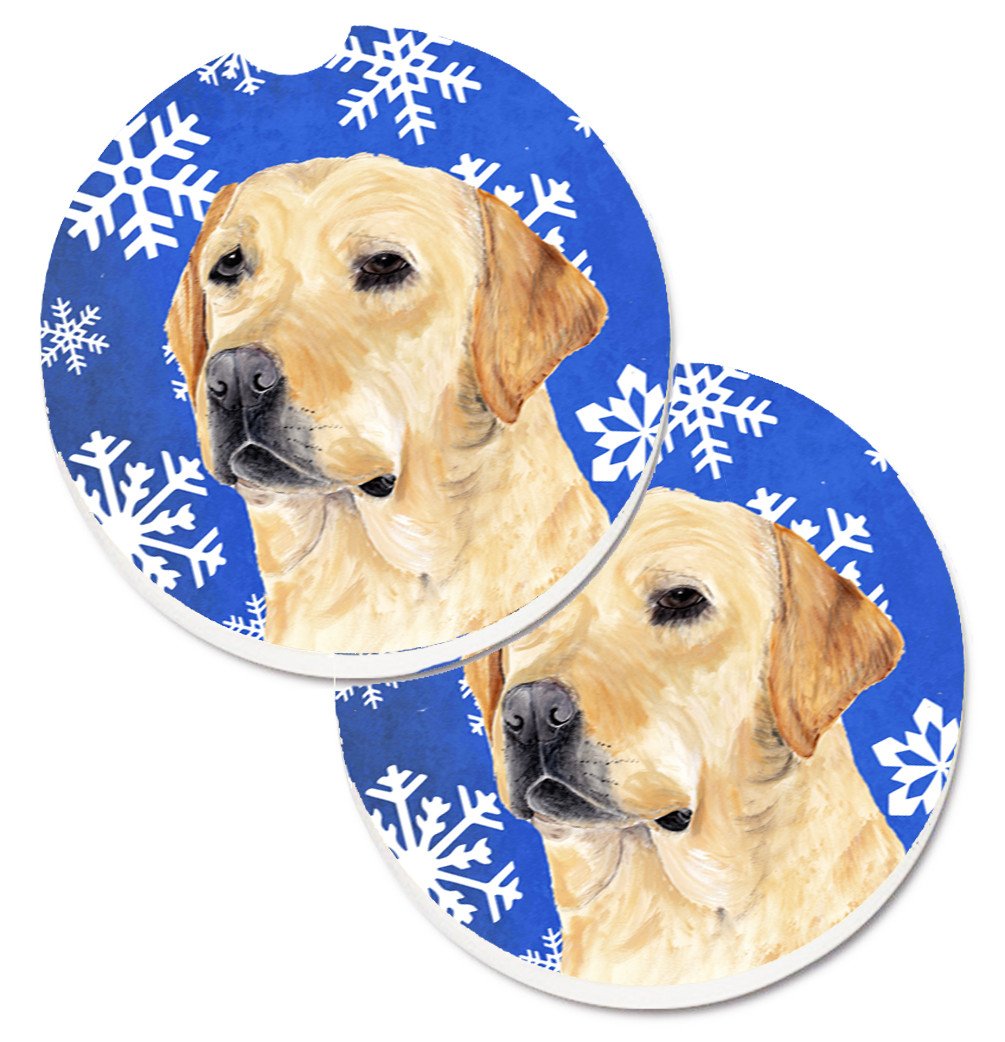 Labrador Winter Snowflakes Holiday Set of 2 Cup Holder Car Coasters Absorbent Round Sandstone Coasters Gifts for Men or Women, 2.5, Multicolor