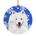 American Eskimo Winter Snowflakes Holiday Ceramic Ornament Christmas Tree Hanging Decorations for Home Christmas Holiday, Party, Gift, 3 in, Multicolor