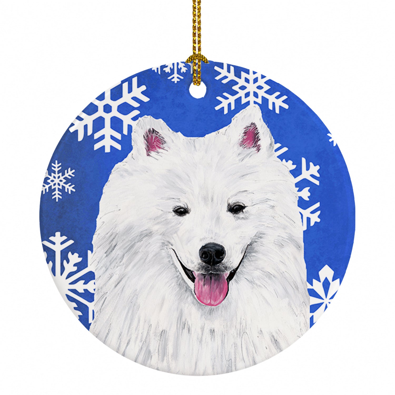 American Eskimo Winter Snowflakes Holiday Ceramic Ornament Christmas Tree Hanging Decorations for Home Christmas Holiday, Party, Gift, 3 in, Multicolor