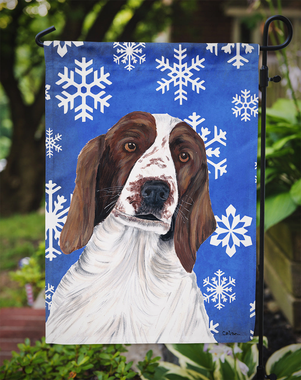 Welsh Springer Spaniel Winter Snowflakes Holiday Garden Flag Mailbox Decorative Yard Banner Outside Patio Artwork for Flower Beds, Garden Size, Multicolor
