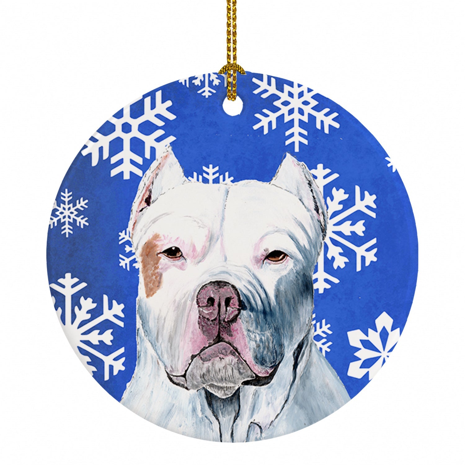 Pit Bull Winter Snowflakes Holiday Ceramic Ornament Christmas Tree Hanging Decorations for Home Christmas Holiday, Party, Gift, 3 in, Multicolor