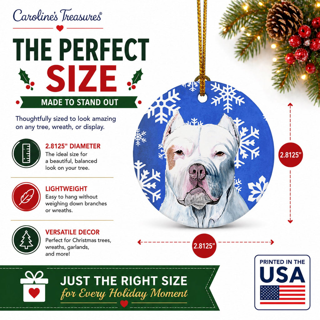 Pit Bull Winter Snowflakes Holiday Ceramic Ornament Christmas Tree Hanging Decorations for Home Christmas Holiday, Party, Gift, 3 in, Multicolor