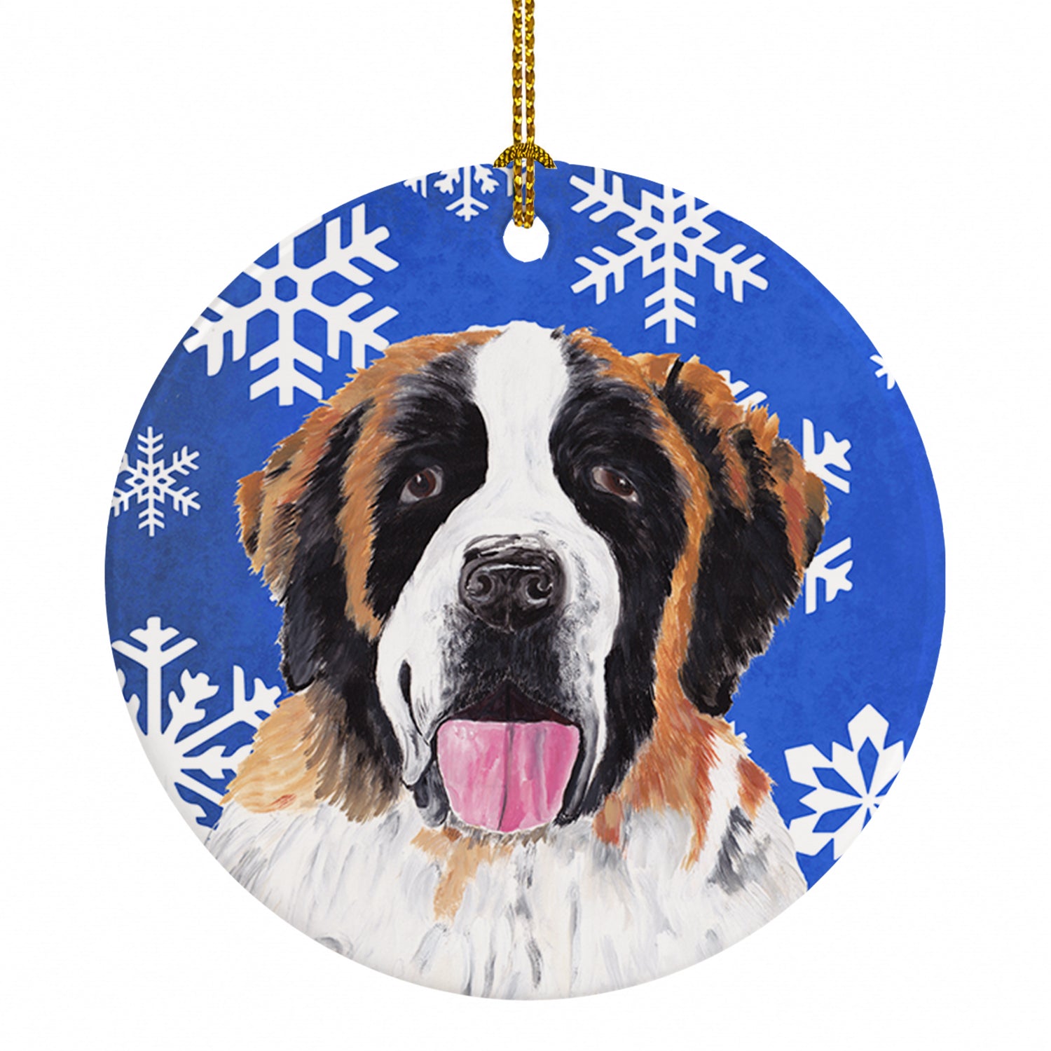Saint Bernard Winter Snowflakes Holiday Ceramic Ornament Christmas Tree Hanging Decorations for Home Christmas Holiday, Party, Gift, 3 in, Multicolor