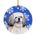 Shih Tzu Winter Snowflakes Holiday Ceramic Ornament Christmas Tree Hanging Decorations for Home Christmas Holiday, Party, Gift, 3 in, Multicolor