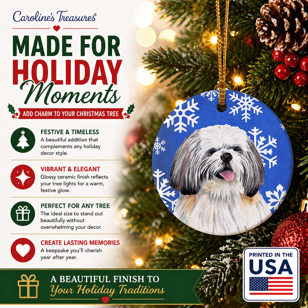Shih Tzu Winter Snowflakes Holiday Ceramic Ornament Christmas Tree Hanging Decorations for Home Christmas Holiday, Party, Gift, 3 in, Multicolor