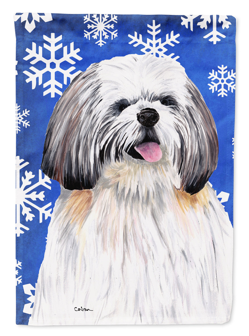 Shih Tzu Winter Snowflakes Holiday Garden Flag Mailbox Decorative Yard Banner Outside Patio Artwork for Flower Beds, Garden Size, Multicolor