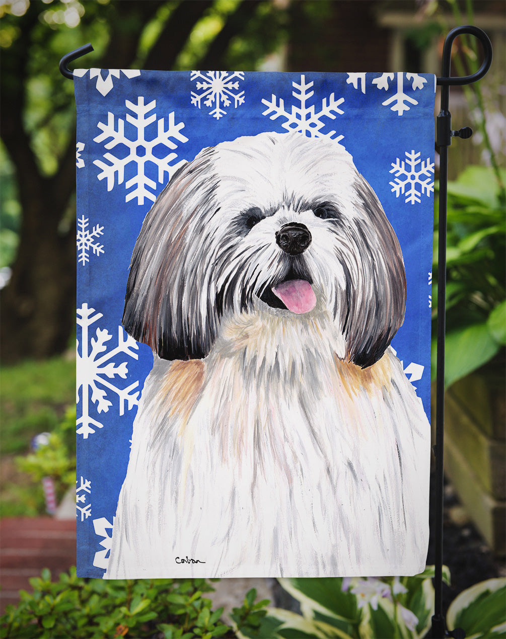 Shih Tzu Winter Snowflakes Holiday Garden Flag Mailbox Decorative Yard Banner Outside Patio Artwork for Flower Beds, Garden Size, Multicolor