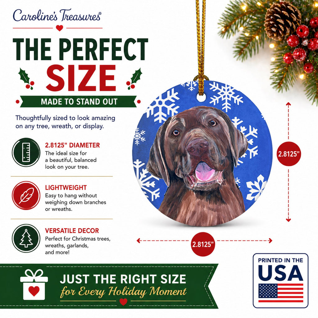 Labrador Winter Snowflakes Holiday Ceramic Ornament Christmas Tree Hanging Decorations for Home Christmas Holiday, Party, Gift, 3 in, Multicolor