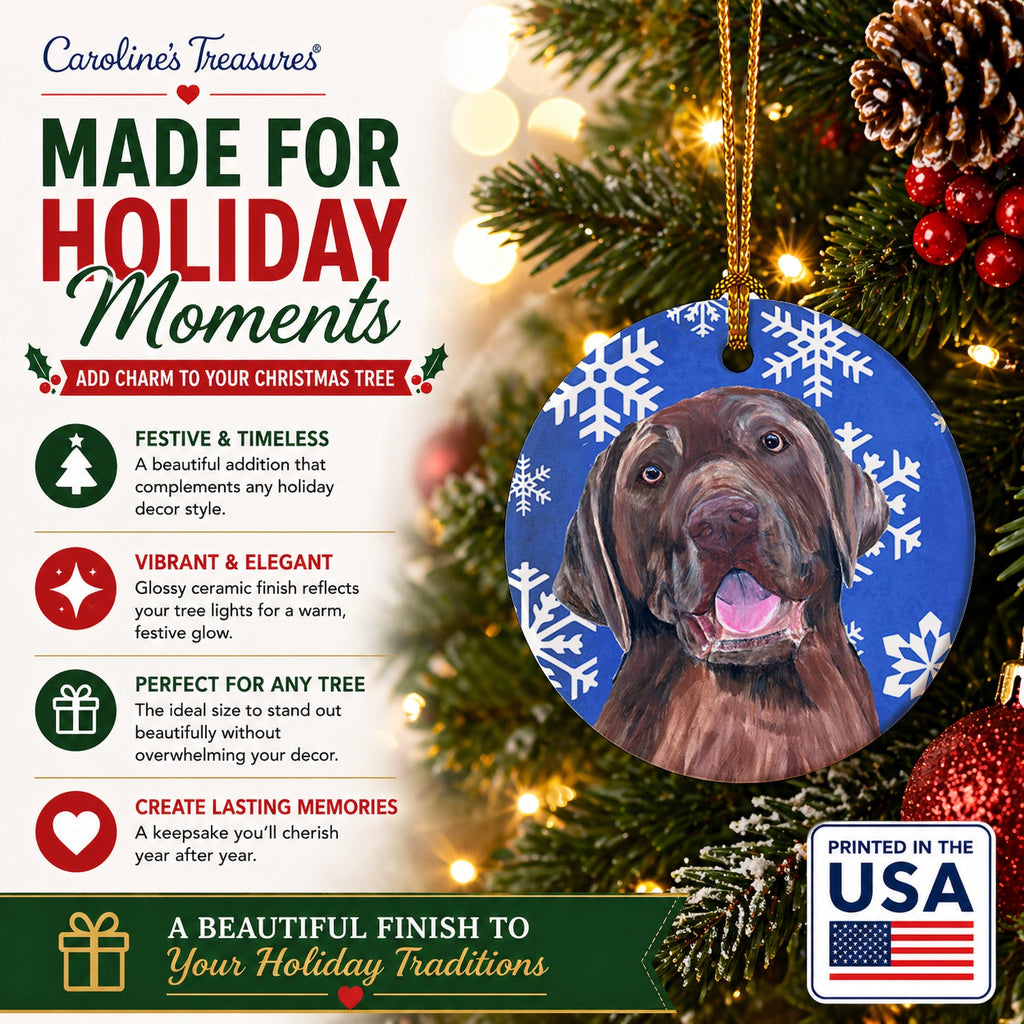 Labrador Winter Snowflakes Holiday Ceramic Ornament Christmas Tree Hanging Decorations for Home Christmas Holiday, Party, Gift, 3 in, Multicolor