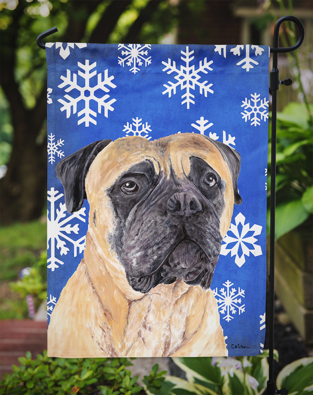 Mastiff Winter Snowflakes Holiday Garden Flag Mailbox Decorative Yard Banner Outside Patio Artwork for Flower Beds, Garden Size, Multicolor