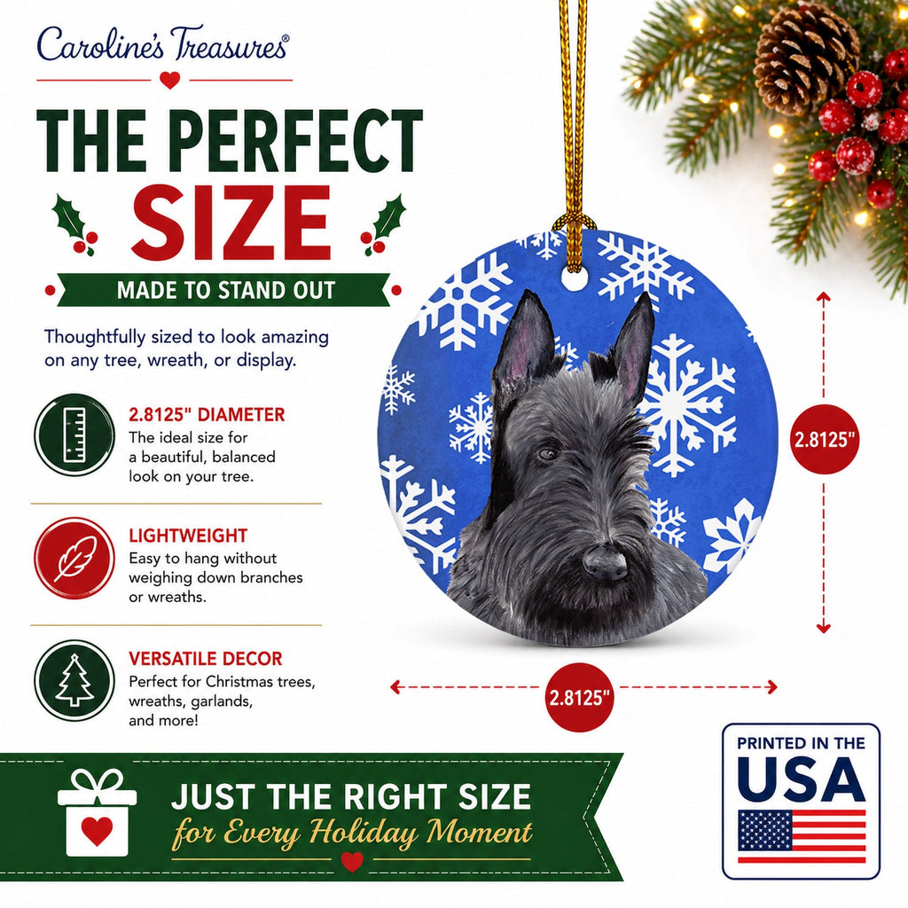 Scottish Terrier Winter Snowflakes Holiday Ceramic Ornament Christmas Tree Hanging Decorations for Home Christmas Holiday, Party, Gift, 3 in, Multicolor
