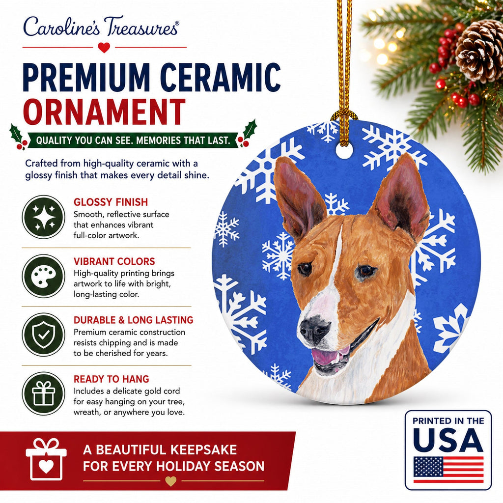 Basenji Winter Snowflakes Holiday Ceramic Ornament Christmas Tree Hanging Decorations for Home Christmas Holiday, Party, Gift, 3 in, Multicolor