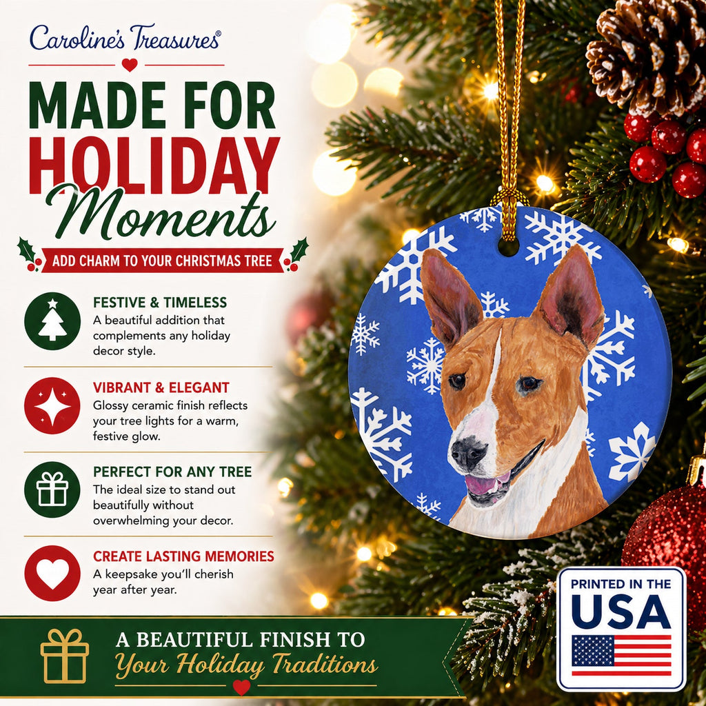 Basenji Winter Snowflakes Holiday Ceramic Ornament Christmas Tree Hanging Decorations for Home Christmas Holiday, Party, Gift, 3 in, Multicolor