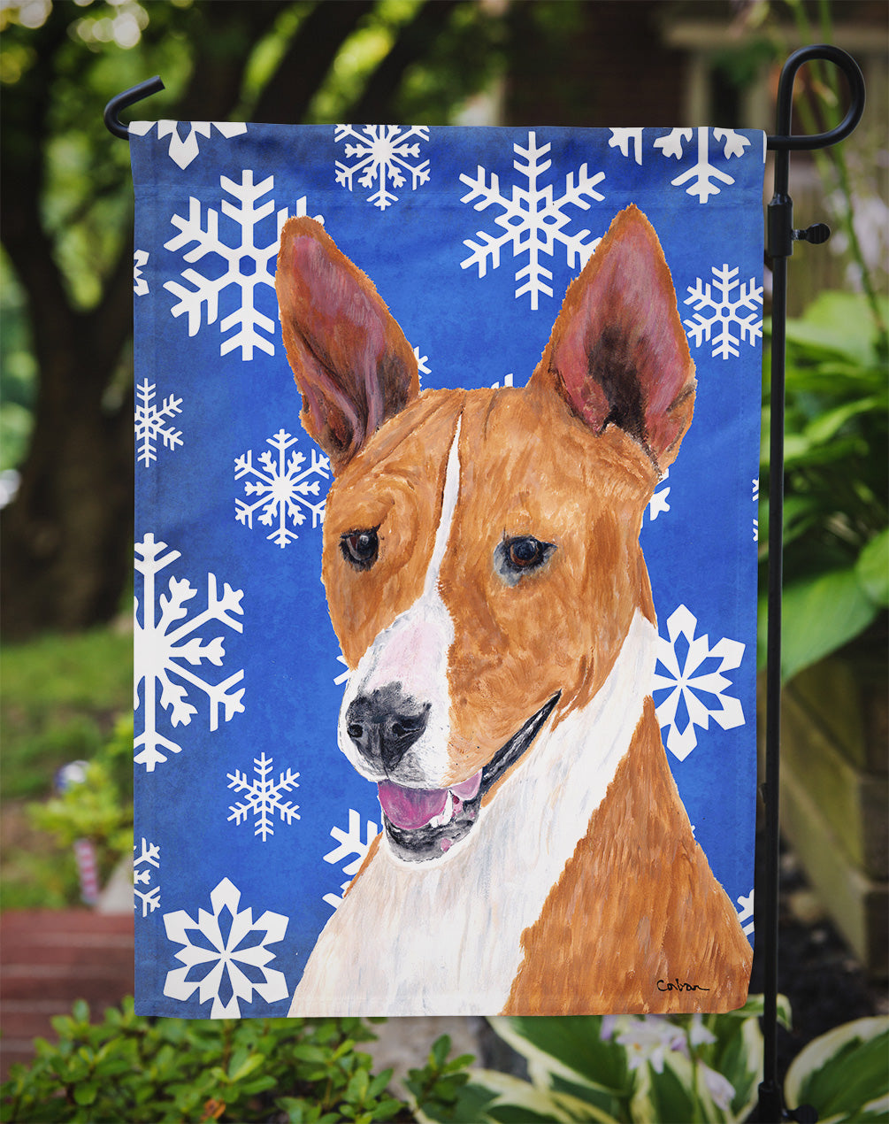 Basenji Winter Snowflakes Holiday Garden Flag Mailbox Decorative Yard Banner Outside Patio Artwork for Flower Beds, Garden Size, Multicolor