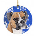 Boxer Winter Snowflakes Holiday Ceramic Ornament Christmas Tree Hanging Decorations for Home Christmas Holiday, Party, Gift, 3 in, Multicolor