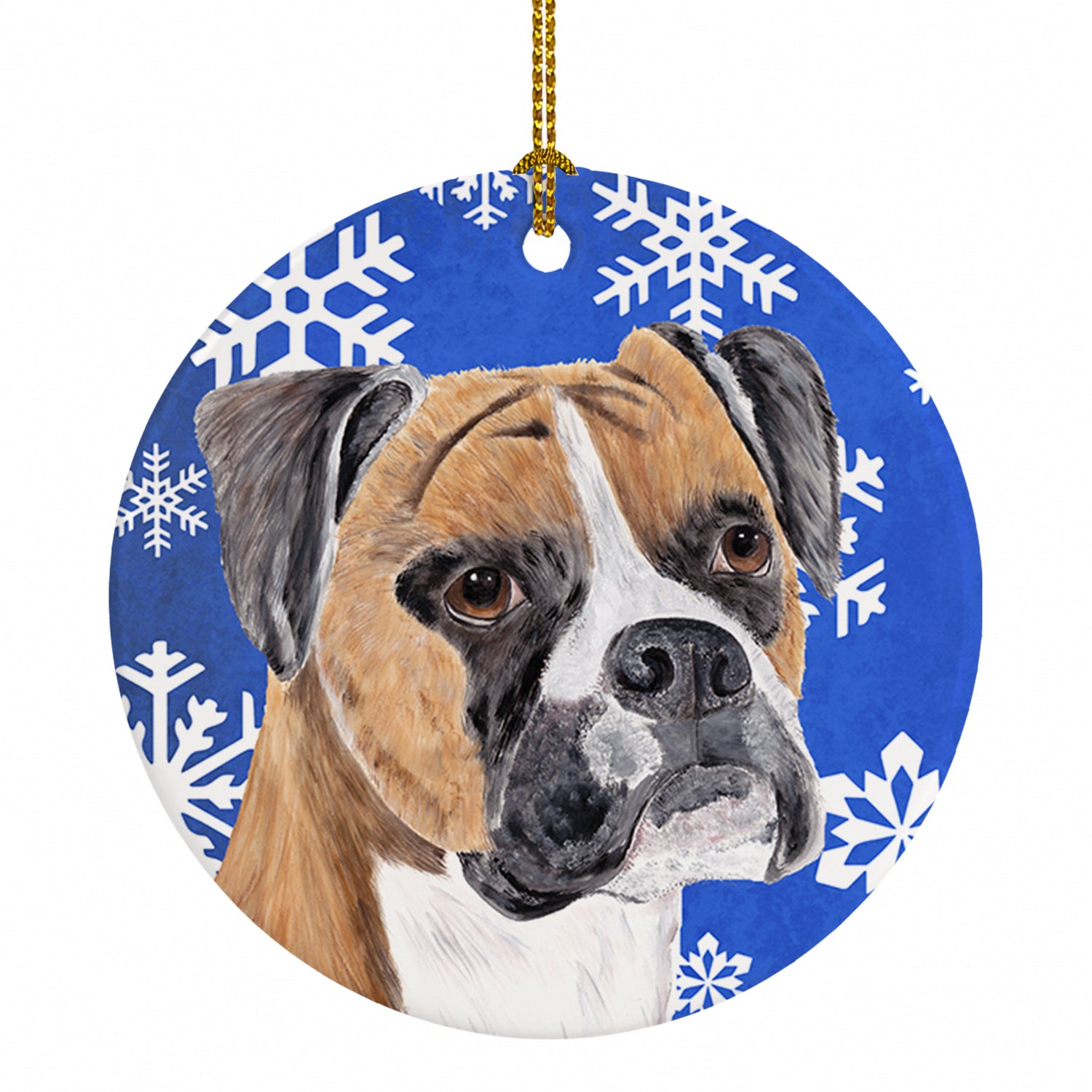 Boxer Winter Snowflakes Holiday Ceramic Ornament Christmas Tree Hanging Decorations for Home Christmas Holiday, Party, Gift, 3 in, Multicolor